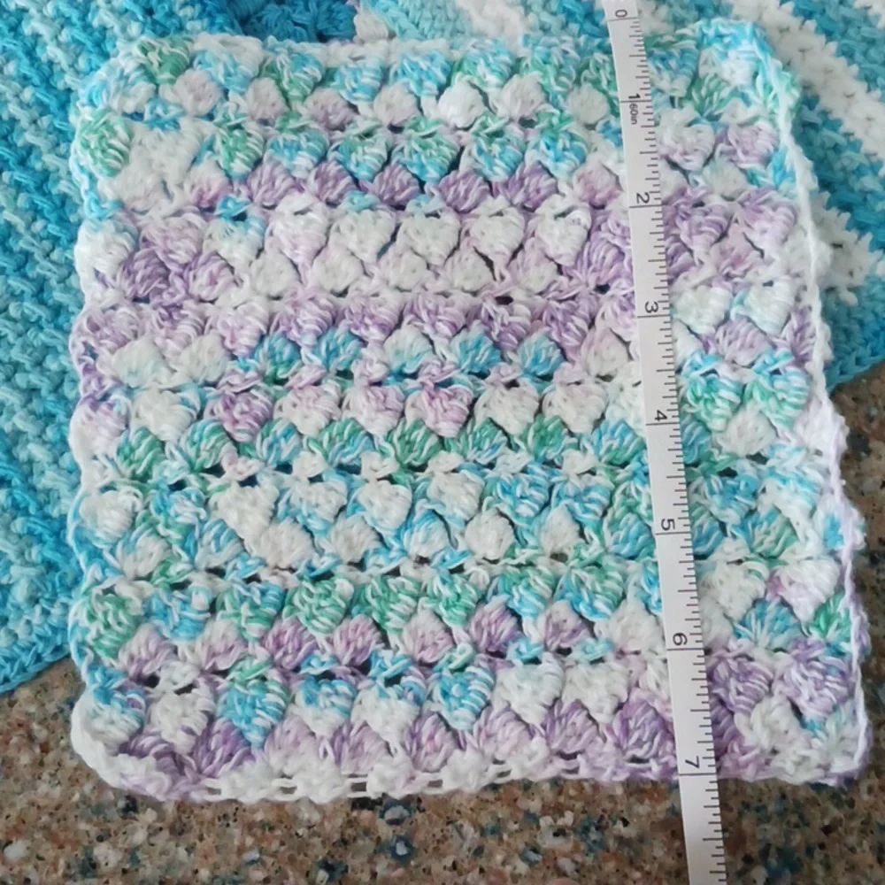 Hostess Set 5 dishcloths 3 scrubbies crochet handmade Blue Purple Spring